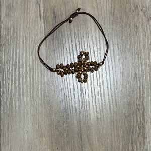 Brown Beaded Cross Bracelet